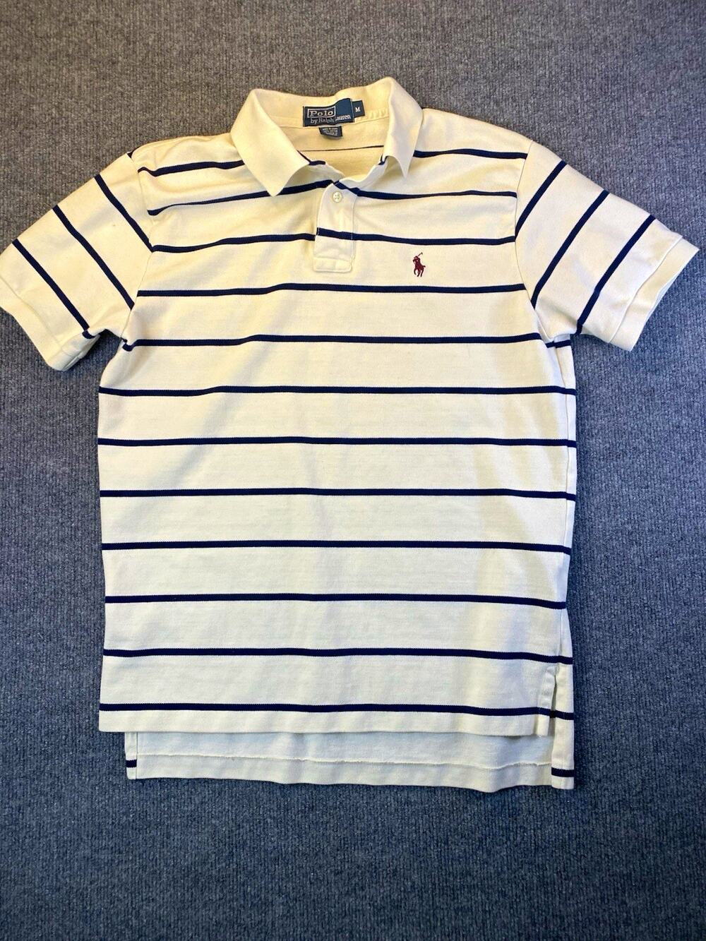 Vintage Polo Ralph Lauren Men's Cotton Knit Striped Short Sleeve Polo Shirt M